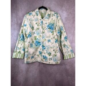 NWOT DENIM & CO Womens Reversible Floral Stripe Jacket Boho Soft‎ Girl Sz Large